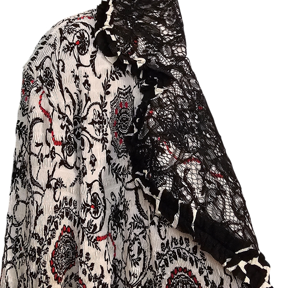 Alberto Makali Boho Lace Trim Medallion Jacket Crinkle Knit Art-To-Wear Y2K XL - Picture 5 of 15